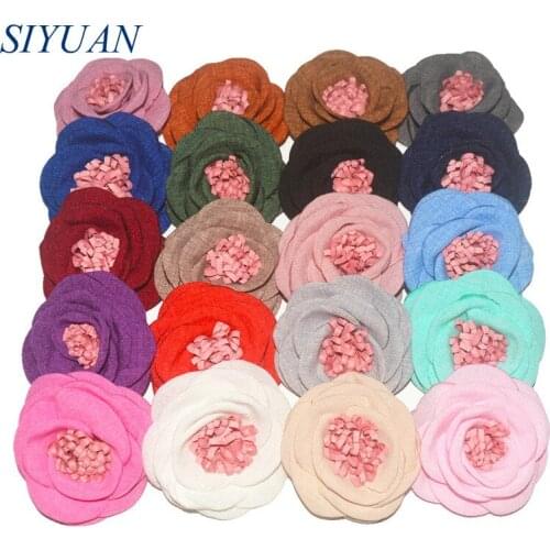 100pcs/lot 2.4 inch Burned Korea Hemp Fabric Flower with Tissue Stamen Girl Boutique Hair Accessories 20 Colors Available TH260