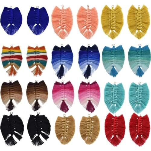 2pcs/lot Boho Cotton Thread Fabric Tassels Leaves Shape Fringes Pendant Earrings DIY Jewelry Making Findings Craft Accessories