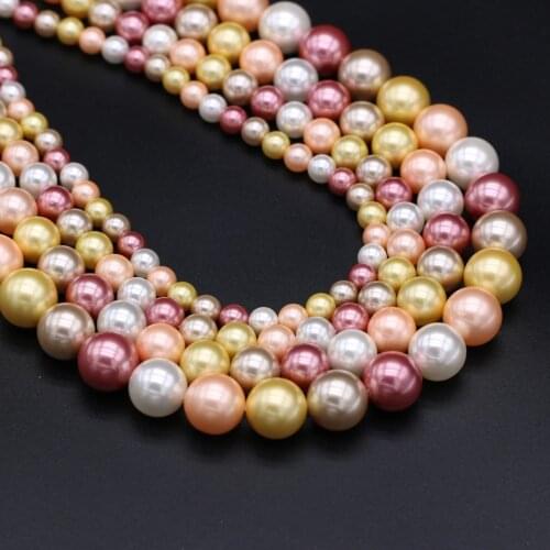 2021 Natural Shell Beads Round Glossy Pearl Imitation Shell Loose Bead 6 8 10 12mm Size Pick for Making DIY Jewelry Necklace