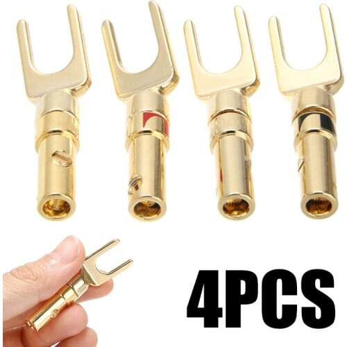 4pcs/lot Gold Plated Cable Terminal Plug Y Fork Speaker Plugs Audio Screw Fork Connector Adapter