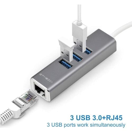 GTMEDIA Data Transfer Gigabit Ethernet Adapter Hub 4-Ports USB-A 3.0 to RJ45 Converter Compatible Win7/ 8/10 Mac OS Linux Vista
