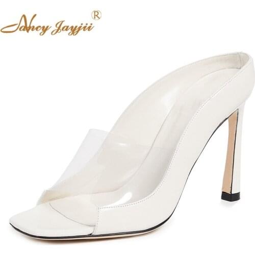 Women Slippers Female Shoes PVC White Solid Super high thin heels Outside Novelty Fashion Mature Novelty Ladies Adult Basic