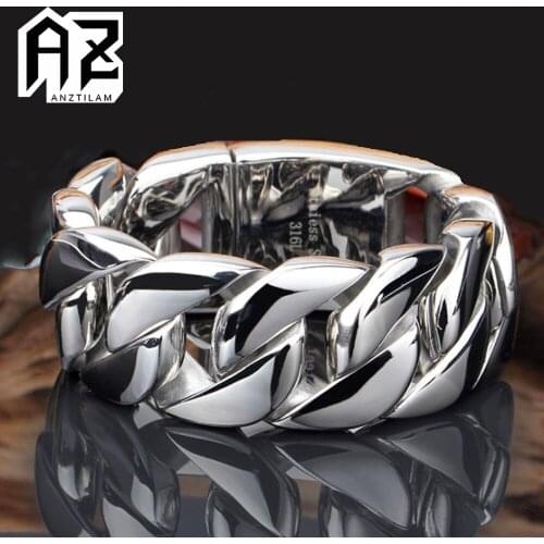 AZ 31mm Width Large Punk 316L Stainless Steel Bracelet Silver Chain Punk Bracelets For Women Men Goth Jewelry Free Shipping