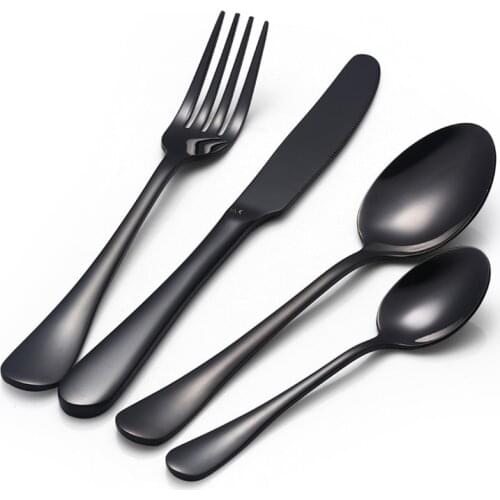 Black Dinnerware Set Stainless Steel Cutlery Dinner Knife Fork Table Spoon Teaspoon Kitchen Tableware Mirror Polish 4/8/16/24pcs