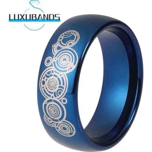 Tungsten Wedding Band 8MM Blue For Men Wemen Engagement Fashion Laser Pattern Polished Finished Comfort Fit