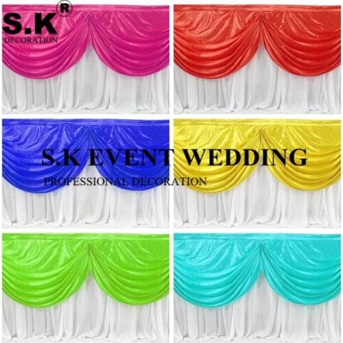 Cheap Price Colorful Swag Draping With White Color Table Skirt Tablecloth Skirting For Wedding Event Banquet Decoration