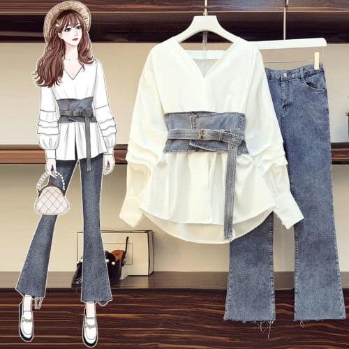 Womens Pants Oversized Jeans Autumn Solid Color Traf Korean Solid Color Belt Shirt Jeans Fashion Loose Casual Y2k Womens Jeans