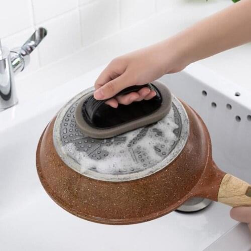 Home Bathroom Kitchen Sponge Cleaning Brush Flexible Brush Head Ceramic Bowl Pan Tile brush Practical Handle Design
