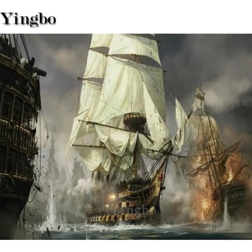Spanish naval battle diamond embroidery 5D DIY diamond painting sailing seascape Cross Stitch mosaic rhinestone decor gift