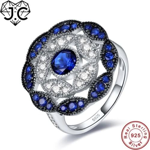 J.C Marquise Style Round Cut Sapphire White Topaz Fine Jewelry 925 Sterling Silver Ring Size 6 7 8 9 Unique Design Fine Jewelry