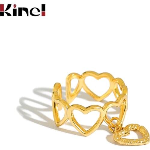Kinel Real 925 Sterling Silver Heart Open Ring For Fashion Women Korea Wedding Party Silver Ring Fine Jewelry Accessories