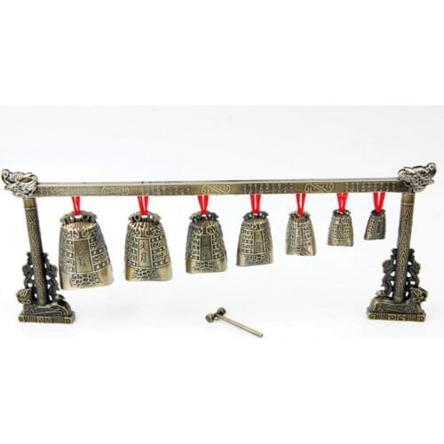 6.4" Meditation Gong with 7 Ornate Bell with Dragon Design Chinese Musical Instrument