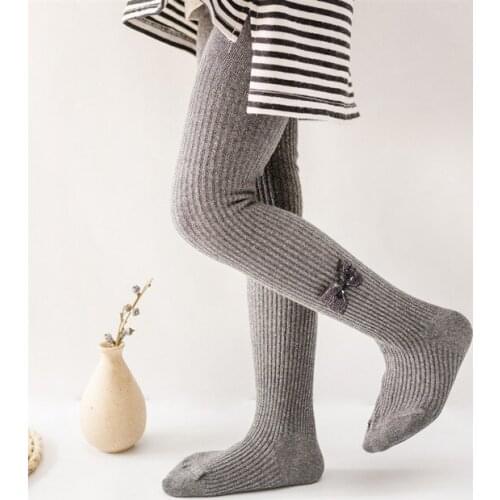 Girls pantyhose new knit cotton bow silver silk children baby stockings autumn kids tights white dance tights
