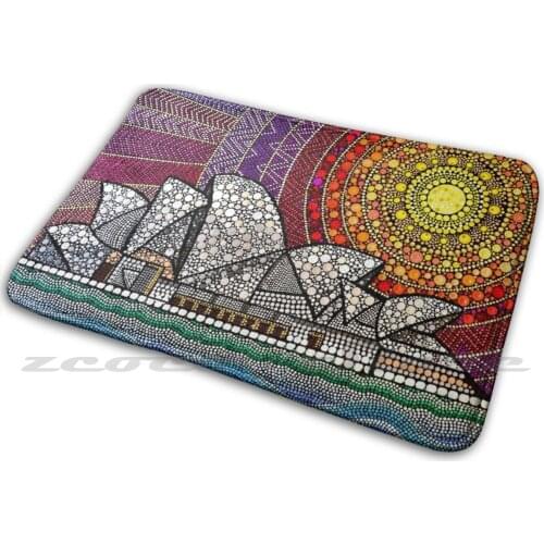 Sydney Opera House Carpet Rug Non-Slip Water Absorb Door Mat Sydney Opera Australia Acrylic Pointillism Icon Sun Heat Summer