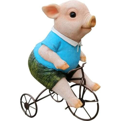 Creative Resin Simulation Animal Pig Cycling Sculpture Ornament Home Outdoor Balcony Courtyard Micro Landscape Decor Crafts Gift