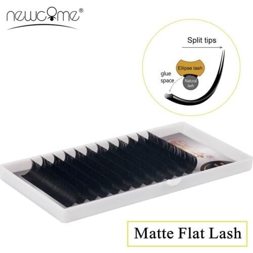 NEWCOME False Mink Eyelash Matte Flat Lashes,Individual Natural Soft Flat Ellipse Lash Split Tips Ellipse Shaped Eyelash Makeup
