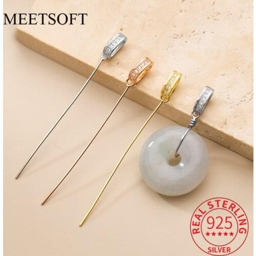 MEETSOFT 925 Sterling Silver needles Semi finished pendant head buckle Charms of DIY Handmade Jewelry drop shipping Accessory