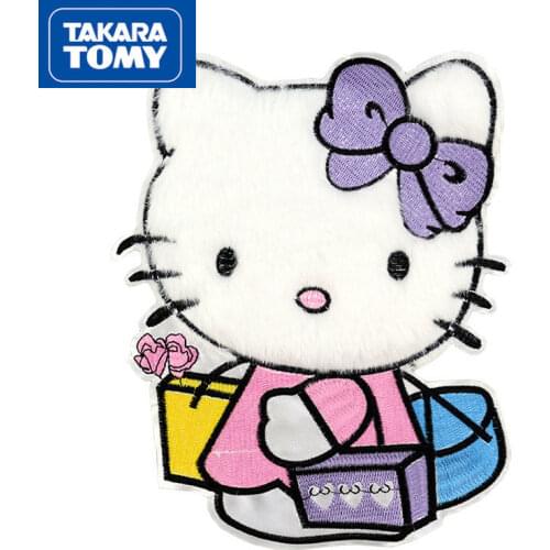 TAKARA TOMY Cartoon cute Hello Kitty plush cloth stickers pattern large childrens schoolbag decoration patch stickers