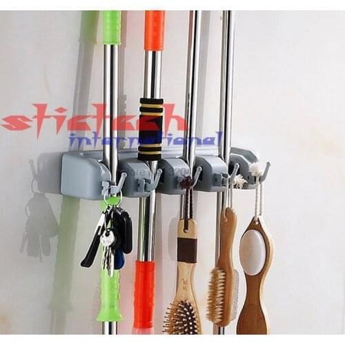 By dhl or ems 100 sets Multifunctional Rack 3-5 Position Kitchen Wall Mount Hanger Storage Mop Brush Broom Organizer Holder