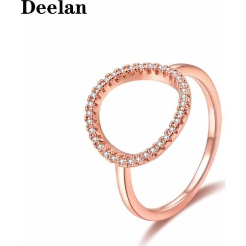 DEELAN Fashion Brand Ring For Women Girls Round Shape Crystal Zircon Wedding Engagement Jewelry Rings Rose Goldr Bague