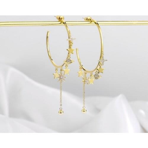 Fashion Star Stud Earrings Charm Round Tassel Earrings For Women Geometric Jewelry