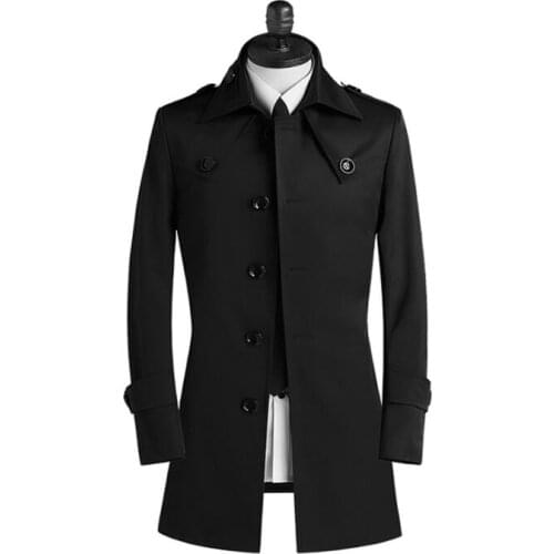 Mens trench coats black spring autumn man Business casual single breasted coat men clothes slim fit overcoat long sleeve S - 9XL