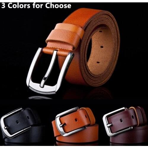 Leather belt men male genuine leather strap luxury pin buckle fancy vintage jeans ceinture homme