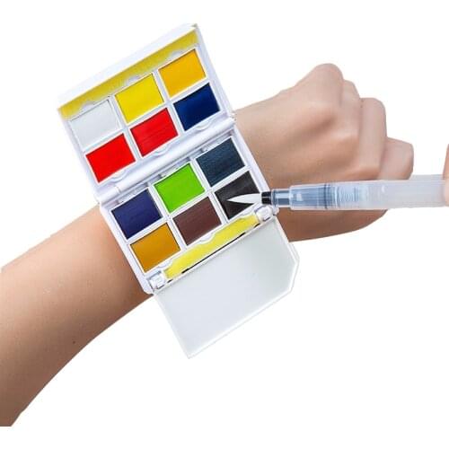 12/24Colors Solid Watercolor Paints Set Creative Portable Watch type Pigment with Paint Brush for Art Supplies Gifts