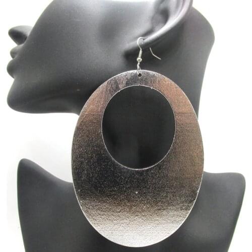 Newest 4 inch Oval Shape Dangle Wood Earrings can mixed 2 colors