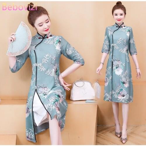 2021 New Plus Size M-4XL 3XL Embroidery Modern Trend Chinese Style Summer A-line Cheongsam Dresses for Woman Qipao Clothes