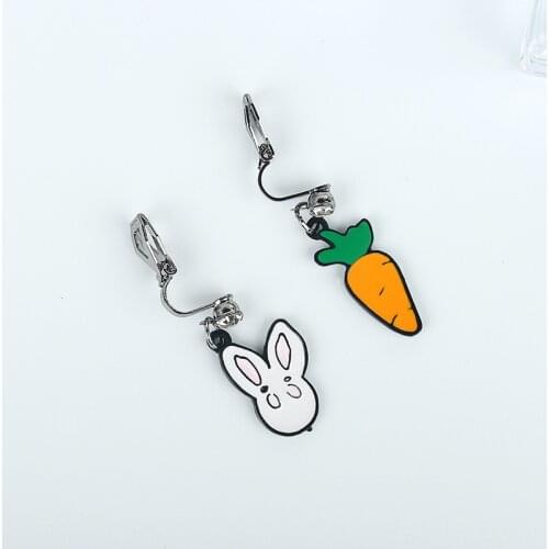 New Korean super cute girl ins cartoon earrings cute bear rabbit radish ear clip without pierced female students