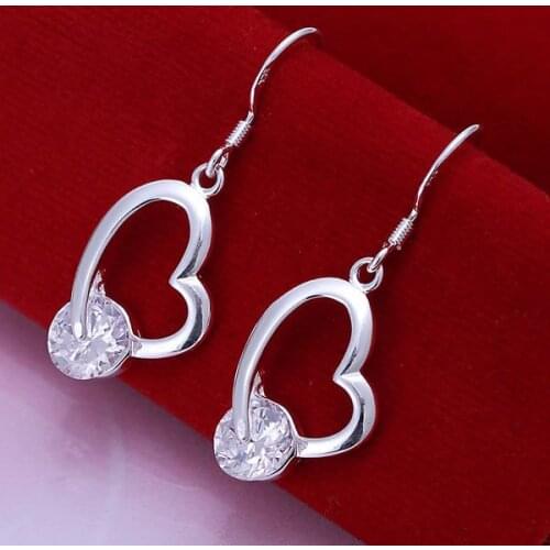 Wholesale silver plated earrings for women wedding jewelry Long Earrings for gift Zircon Stone Crystal Heart Earrings KN-E150