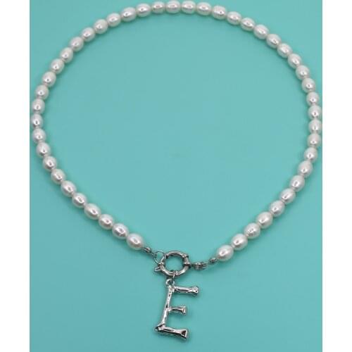 Real Pearl Necklace Choker Alphabet A-Z Initial Pearl Necklace Stainless Steel Buckle GoldColor Pendant Freshwater Pearl Jewelry