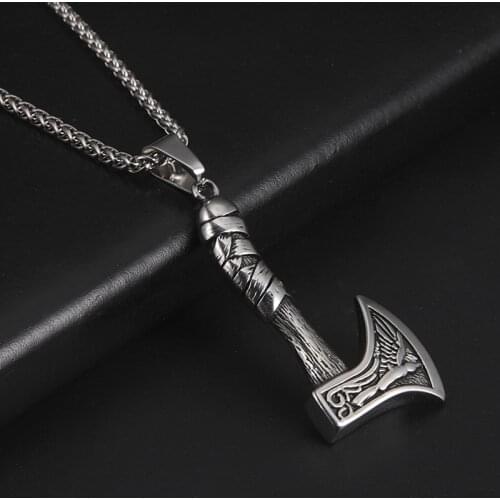 Punk Men Irish Celtics Trinity Love Knot Triquetra Axe Pendant Necklaces Stainless Steel Triskele Scottish Vintage Jewelry Gifts