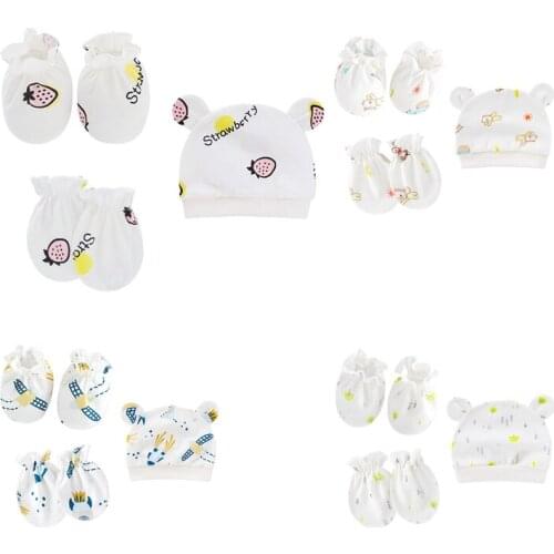 3Pcs Newborn Baby Gloves Unisex Cotton Baby Girl Boy Mittens Cap Infant Socks Cute Cartoons Baby Accessories Nightcap Sleep 0-3M