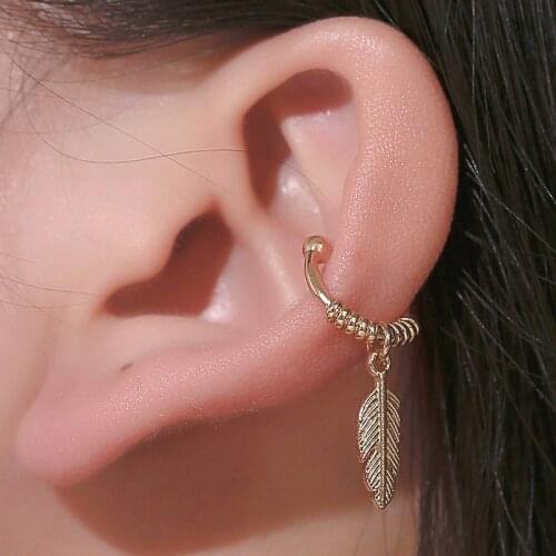 Punk Leaf Pendant Ear Cuff Cartilage Ear Clip for Women No Pierced Geometric Small Earcuff Ear Wrap Earcuff Clips Jewelry E320