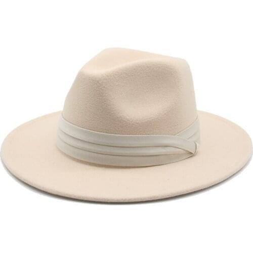 Richkeda Store New 2021 Women Hats Classic Simple Men Wide Brim Felted Hat Church Wedding Belted Band Jazz Caps Black Green