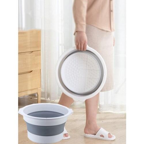 Foldable Foot Bath Bucket Barrel Portable Bathroom Household Plastic Massage Folding Foot Basin Grey