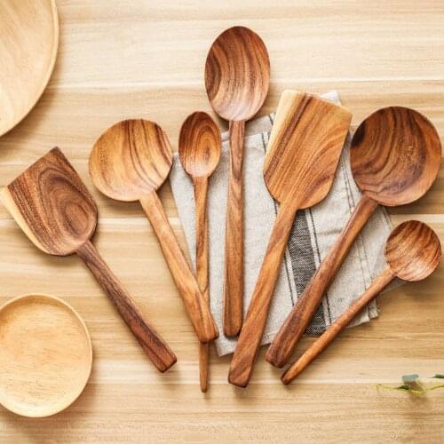 Teak Wooden Non-stick Spatula Rice Spoon Big Soup Scoop For Cooking Wood Kitchen Cooking Utensils Supplies
