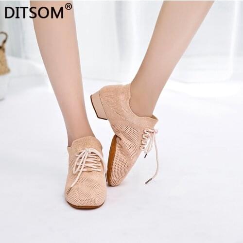 Latin Dance Shoes Woman 2021 Integral Fly Knitting Breathable Fabric Ballroom Jazz Sneakers Dance Shoes Men Organizer Shoes
