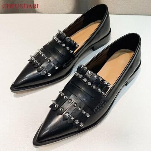2021Luxury Sexy Pointed Toe Fringe Genuine Leather Casual Flat Shoes Women Spring Summer Flats White Black Casuales De Mujer