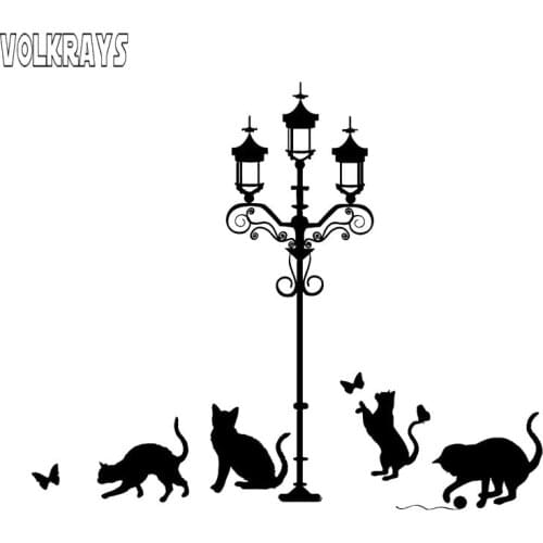 Volkrays Fashion Car Sticker Street Light Cats Accessories Reflective Waterproof Sunscreen Vinyl Decal Black/Silver,13cm*16cm