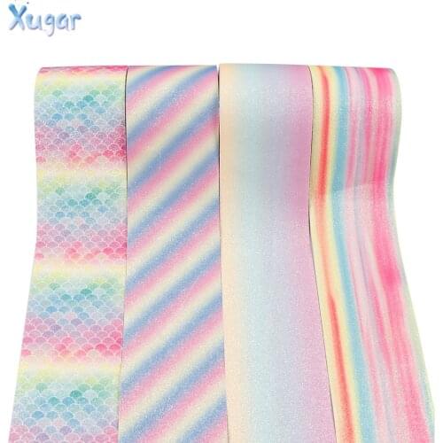 Xugar (2Yards/roll) 3''(75mm)Mermaid Glitter Ribbon Shiny Leather Fabric DIY Hairbows Accessory Gift Package Handmade Material