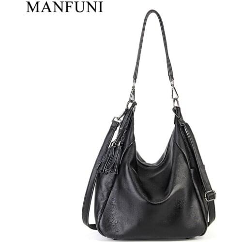 Tassel Women Casual Tote 100% Soft Genuine Leather Black White Handbag Ladies Shoulder Bags Messenger Satchel Crossbody Purse