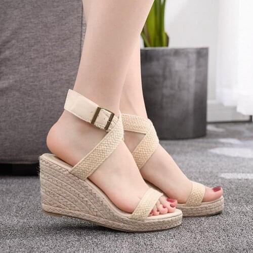 Women Shoes Platform Sandals Women Peep Toe High Wedges Heel Ankle Buckles Sandalia Espadrilles Female Sandals High Heels