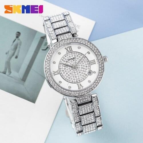 SKMEI Party Wedding Women Watch Fashion Phinestone Mosaic Womens Quartz Wristwatches Waterproof Ladies Girls Watches reloj 1739