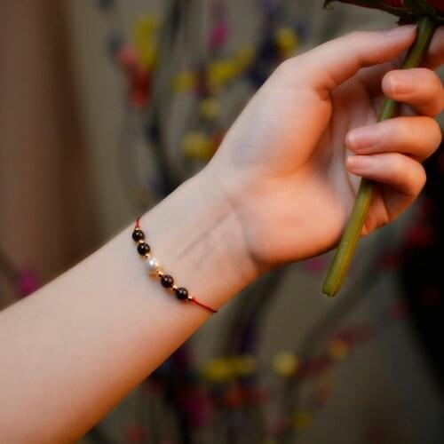 NYMPH Natural Garnet And Freshwater Pearls Bracelet Real 18K Gold Ball Hand Woven Adjustable String for Women Fine Jewelry B579