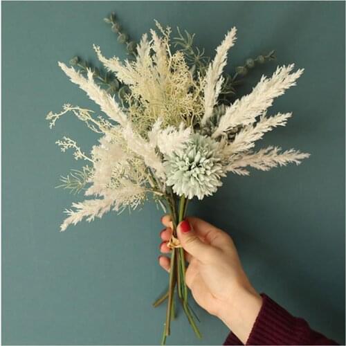 1PC INS NEW Artificial Flower Dandelion Eucalyptus Hybrid Bouquet Wedding Green Plant Decoration Home Decoration Fake Flower