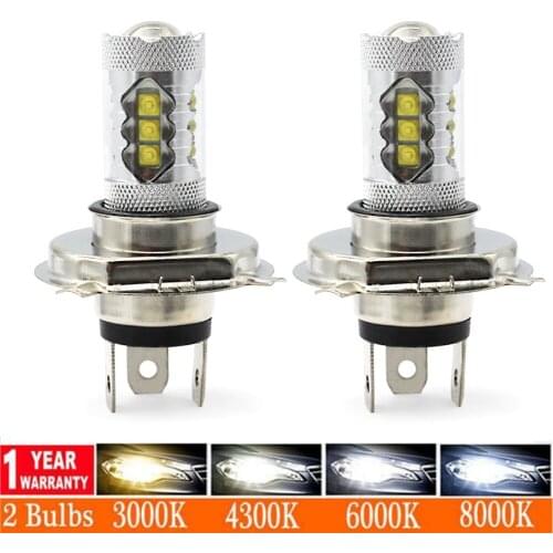 2Pcs Super Bright 80W Bulbs H1 H3 H4 H7 H11 9005 HB3 9006 HB4 12V 8000K 4300K 6000K Car Headlight Fog Lights Driving Lamp White