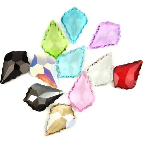 38MM/50MM 10pcs All Colors K9 Maple Leaf Crystal Plated Prism Pendants Chandelier Glass Ornament Curtain Accessories